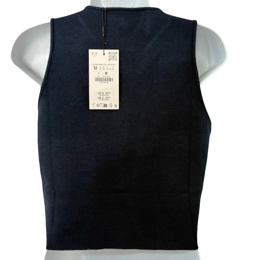 Zara Navy Blue Asymmetrical Silver Button Up Vest Tank Top Crop Size M NEW Tags - Picture 6 of 12